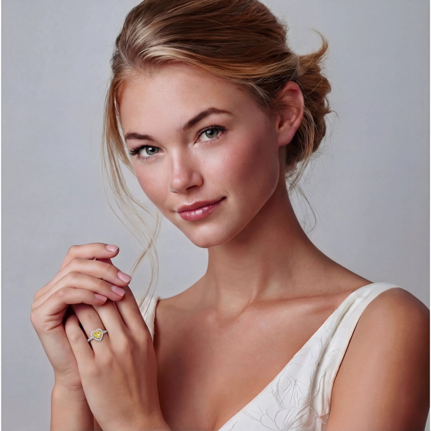 Bague Cœur Halo Doré