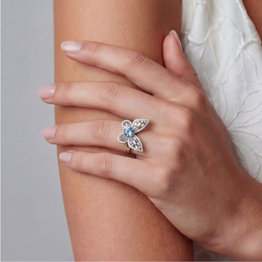 Bague Papillon Bleu Moissanite